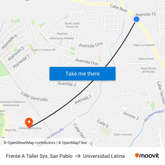 Frente A Taller Sys, San Pablo to Universidad Latina map