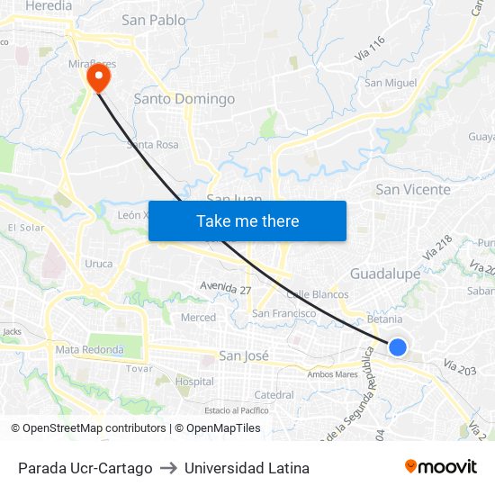 Parada Ucr-Cartago to Universidad Latina map