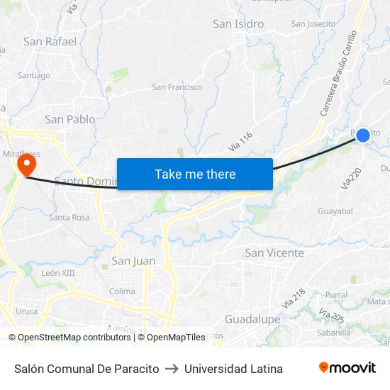 Salón Comunal De Paracito to Universidad Latina map