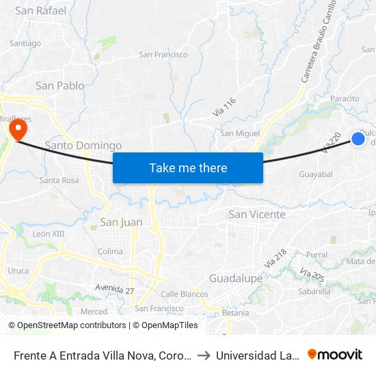 Frente A Entrada Villa Nova, Coronado to Universidad Latina map