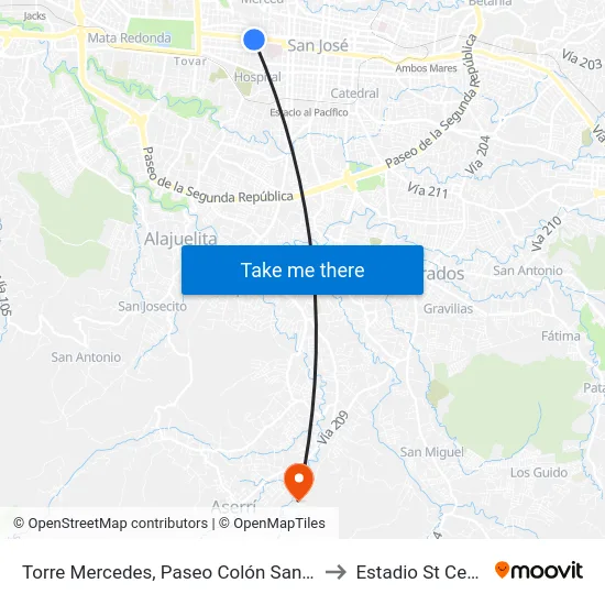 Torre Mercedes, Paseo Colón San José to Estadio St Center map