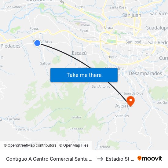 Contiguo A Centro Comercial Santa Ana Town Center to Estadio St Center map