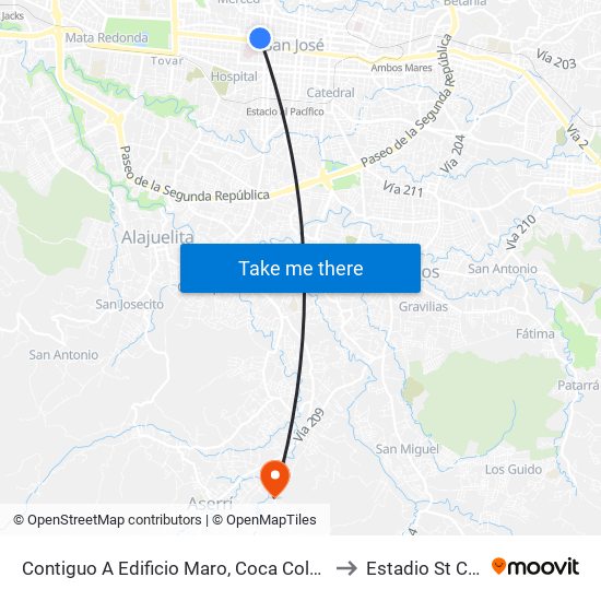 Contiguo A Edificio Maro, Coca Cola San José to Estadio St Center map
