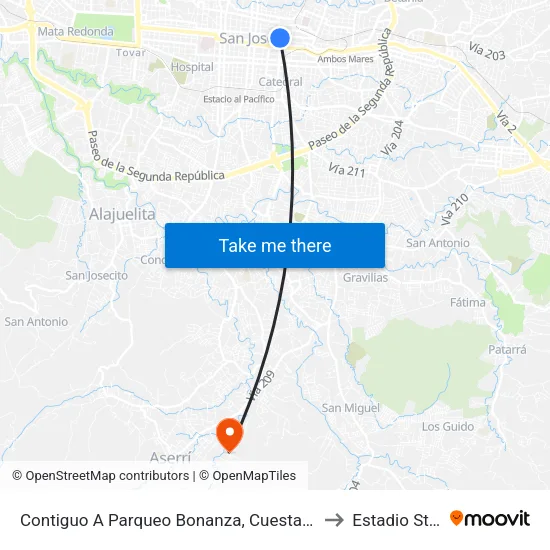 Contiguo A Parqueo Bonanza, Cuesta De Moras San José to Estadio St Center map
