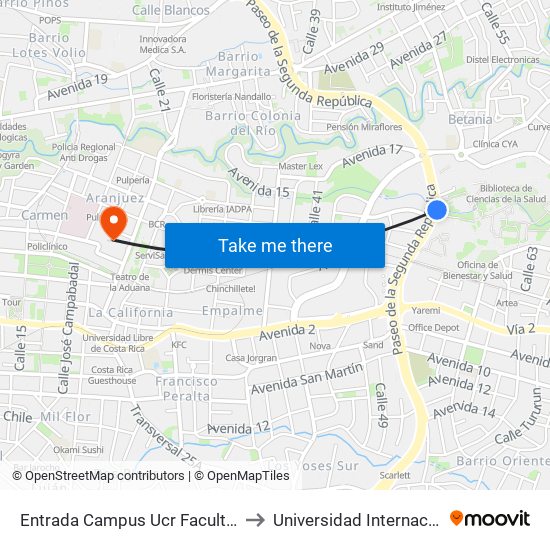 Entrada Campus Ucr Facultad Derecho, Montes De Oca to Universidad Internacional De Las Américas map