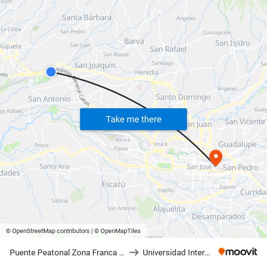 Puente Peatonal Zona Franca Saret, Auotpista General Cañas Alajuela to Universidad Internacional De Las Américas map