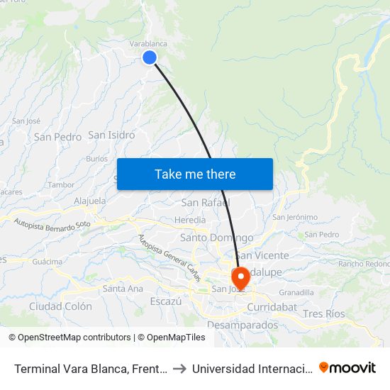 Terminal Vara Blanca, Frente A Gasolinera Vara Blanca to Universidad Internacional De Las Américas map