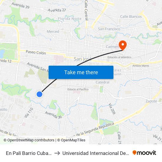 En Palí Barrio Cuba, San José to Universidad Internacional De Las Américas map