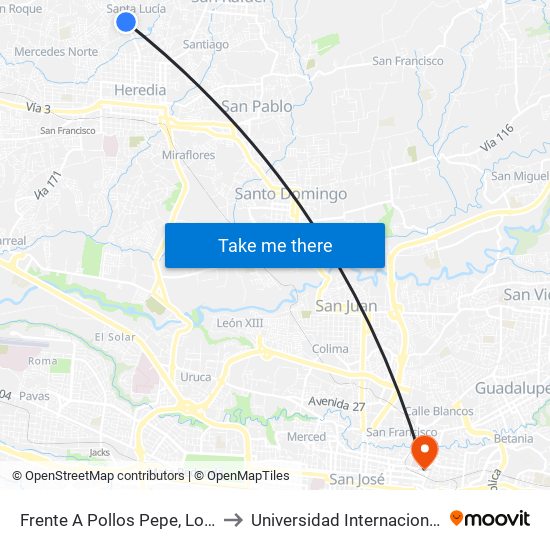Frente A Pollos Pepe, Lotes Peralta Heredia to Universidad Internacional De Las Américas map