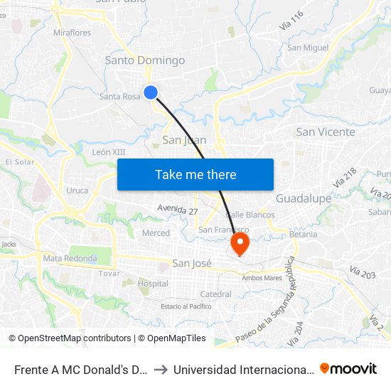 Frente A MC Donald's De Santo Domingo to Universidad Internacional De Las Américas map