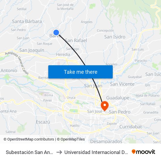 Subestación San Antonio, Barva to Universidad Internacional De Las Américas map