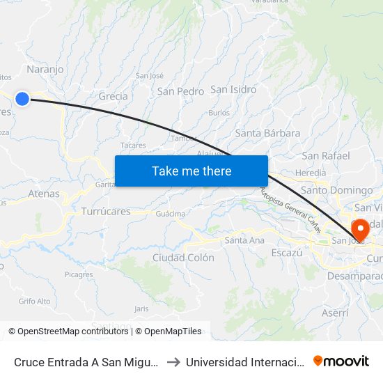 Cruce Entrada A San Miguel Bernardo Soto, Naranjo to Universidad Internacional De Las Américas map