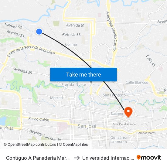Contiguo A Panadería Maracaibo, Cuatro Reinas Tibás to Universidad Internacional De Las Américas map