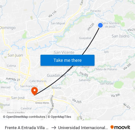 Frente A Entrada Villa Nova, Coronado to Universidad Internacional De Las Américas map
