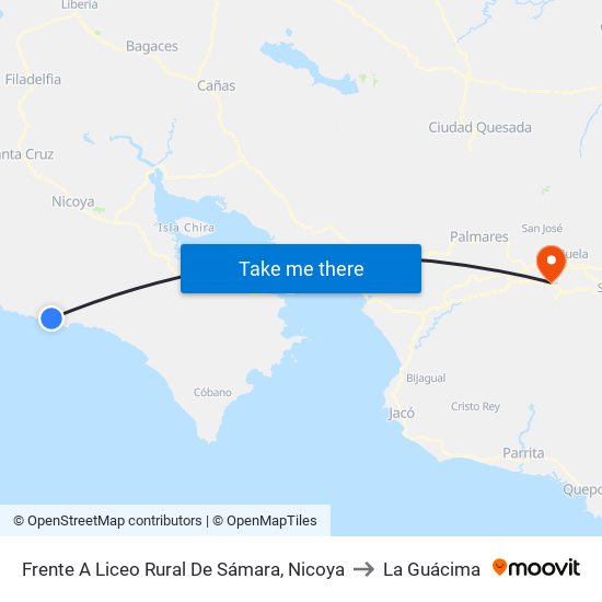 Frente A Liceo Rural De Sámara, Nicoya to La Guácima map