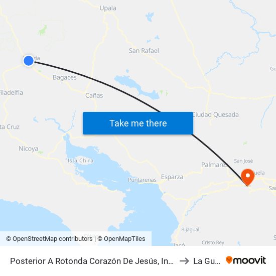 Posterior A Rotonda Corazón De Jesús, Interamericana Norte Liberia to La Guácima map