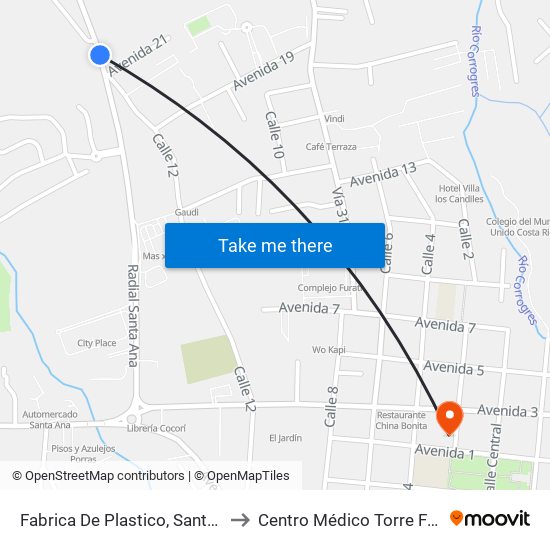 Fabrica De Plastico, Santa Ana to Centro Médico Torre Fuerte map