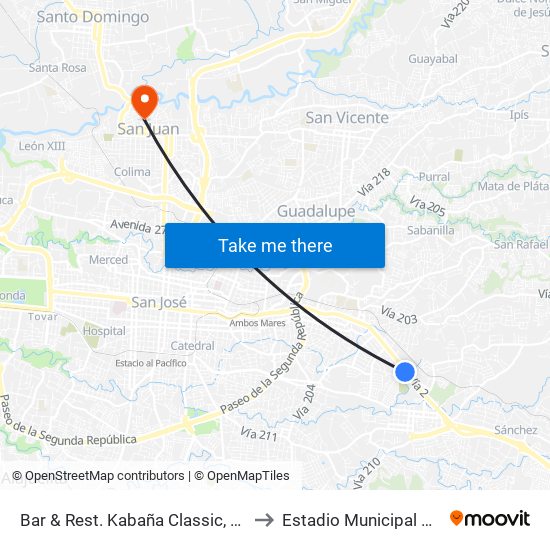 Bar & Rest. Kabaña Classic, Curridabat to Estadio Municipal De Tibás map