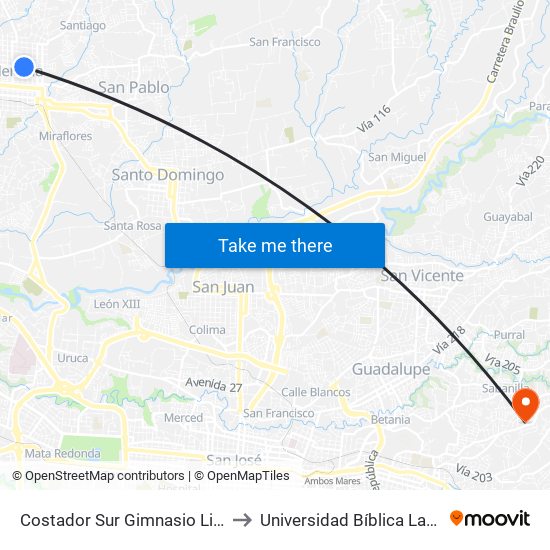 Costador Sur Gimnasio Liceo De Heredia to Universidad Bíblica Latinoamericana map