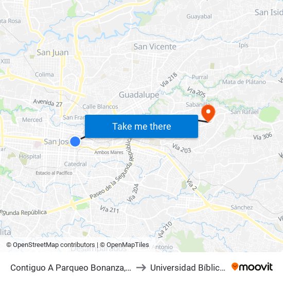 Contiguo A Parqueo Bonanza, Cuesta De Moras San José to Universidad Bíblica Latinoamericana map
