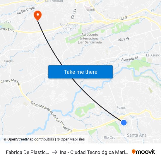 Fabrica De Plastico, Santa Ana to Ina - Ciudad Tecnológica Mario Echandi Jiménez map