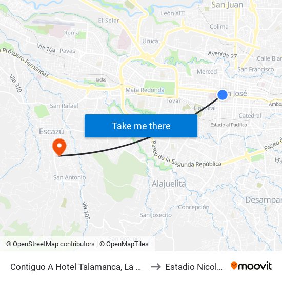 Contiguo A Hotel Talamanca, La Merced San José to Estadio Nicolás Masís map