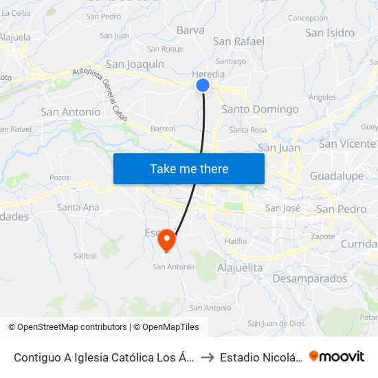 Contiguo A Iglesia Católica Los Ángeles, Heredia to Estadio Nicolás Masís map