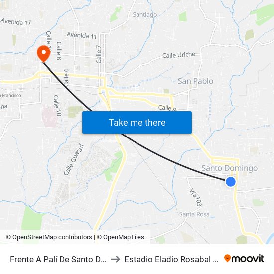 Frente A Palí De Santo Domingo to Estadio Eladio Rosabal Cordero map