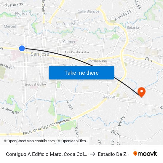 Contiguo A Edificio Maro, Coca Cola San José to Estadio De Zapote map