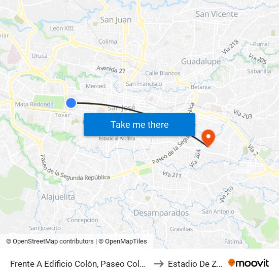 Frente A Edificio Colón, Paseo Colón San José to Estadio De Zapote map