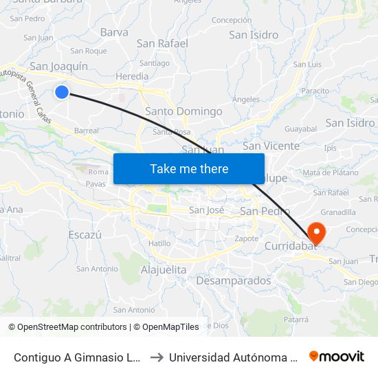 Contiguo A Gimnasio La Aurora, Heredia to Universidad Autónoma De Centroamérica map