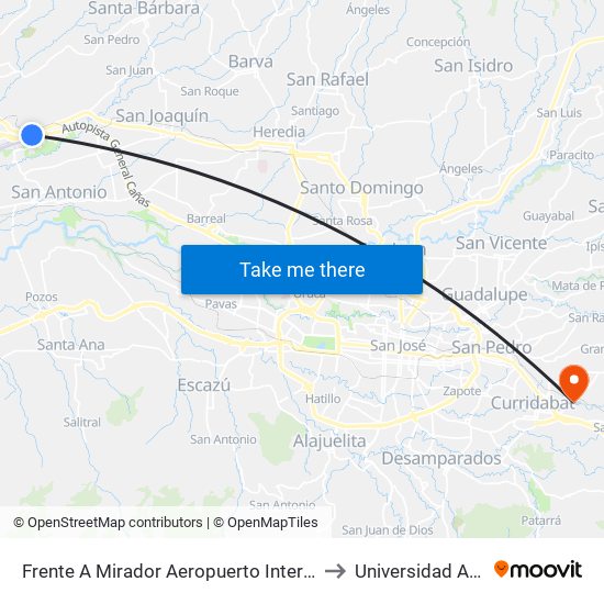 Frente A Mirador Aeropuerto Internacional Juan Santamaría, Auotpista General Cañas Alajuela to Universidad Autónoma De Centroamérica map