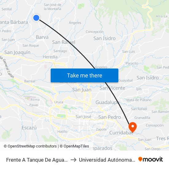 Frente A Tanque De Agua Puente Salas, Barva to Universidad Autónoma De Centroamérica map