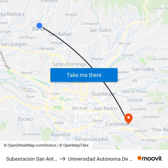 Subestación San Antonio, Barva to Universidad Autónoma De Centroamérica map