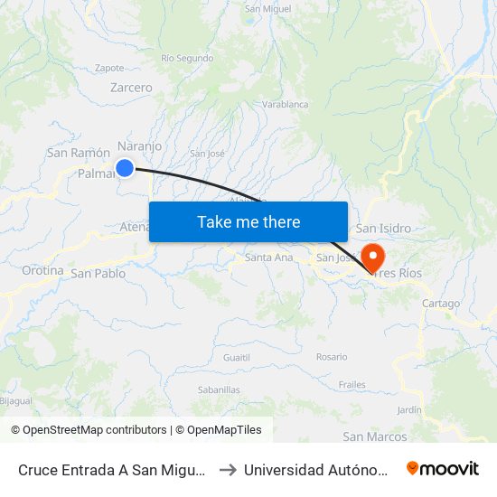 Cruce Entrada A San Miguel Bernardo Soto, Naranjo to Universidad Autónoma De Centroamérica map