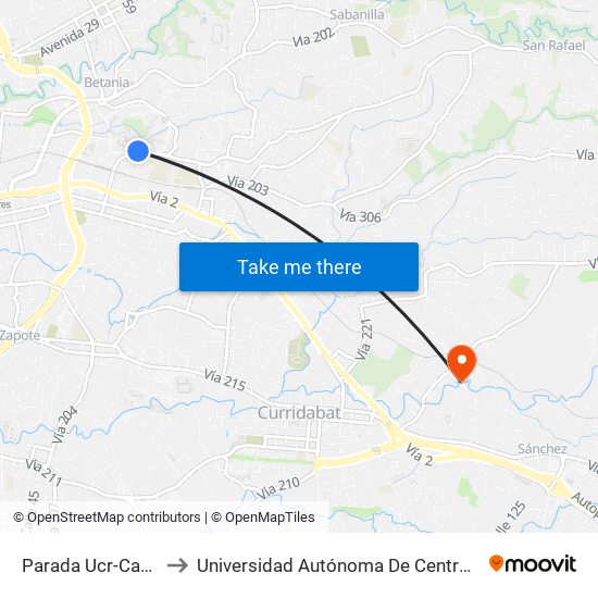 Parada Ucr-Cartago to Universidad Autónoma De Centroamérica map