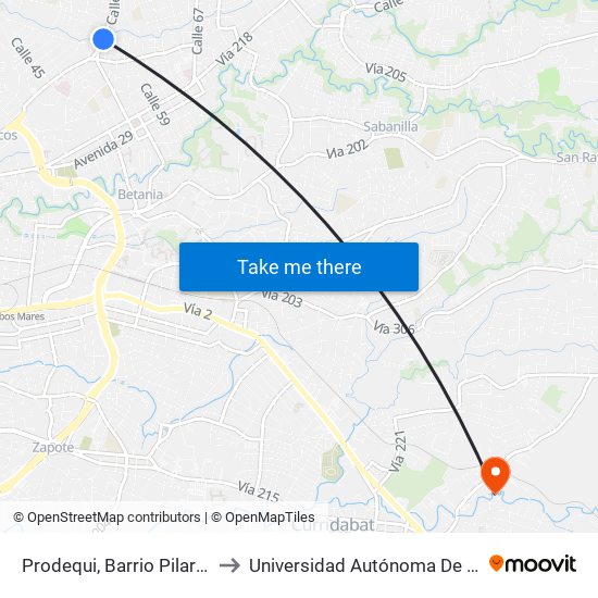 Prodequi, Barrio Pilar Goicoechea to Universidad Autónoma De Centroamérica map
