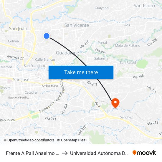 Frente A Palí Anselmo Llorente, Tibás to Universidad Autónoma De Centroamérica map