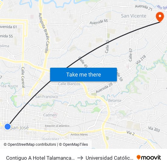 Contiguo A Hotel Talamanca, La Merced San José to Universidad Católica De Costa Rica map