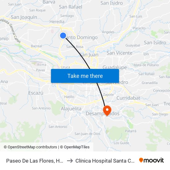 Paseo De Las Flores, Heredia to Clínica Hospital Santa Catalina map