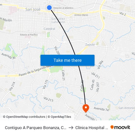 Contiguo A Parqueo Bonanza, Cuesta De Moras San José to Clínica Hospital Santa Catalina map