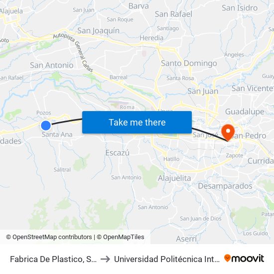 Fabrica De Plastico, Santa Ana to Universidad Politécnica Internacional map