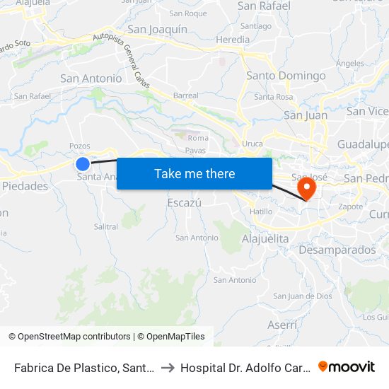 Fabrica De Plastico, Santa Ana to Hospital Dr. Adolfo Carit Eva map