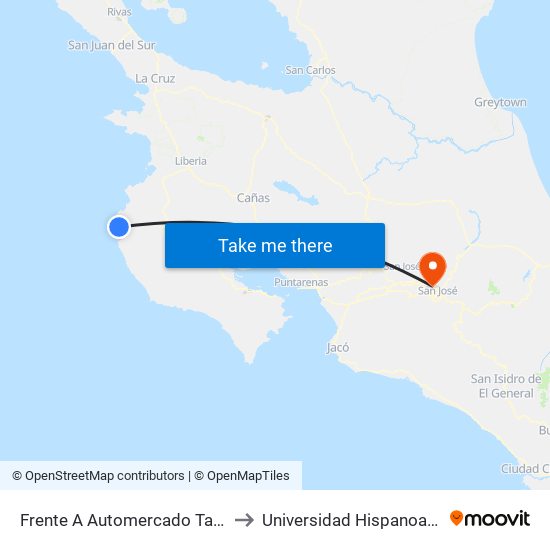 Frente A Automercado Tamarindo, Santa Cruz to Universidad Hispanoamericana Heredia map
