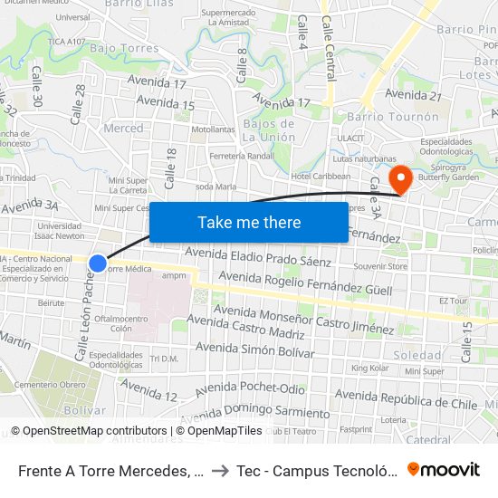 Frente A Torre Mercedes, Paseo Colón San José to Tec - Campus Tecnológico Local San José map