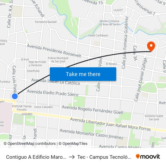 Contiguo A Edificio Maro, Coca Cola San José to Tec - Campus Tecnológico Local San José map