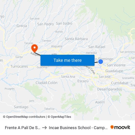 Frente A Palí De Santo Domingo to Incae Business School - Campus Walter Kissling Gam map