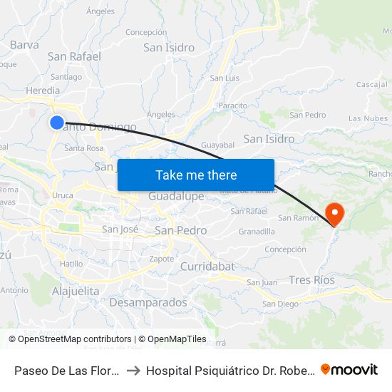 Paseo De Las Flores, Heredia to Hospital Psiquiátrico Dr. Roberto Chacón Paut map