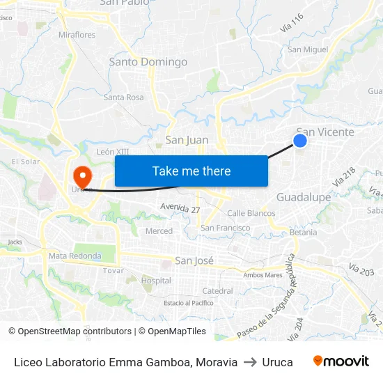 Liceo Laboratorio Emma Gamboa, Moravia to Uruca map