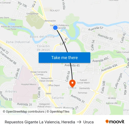 Repuestos Gigante La Valencia, Heredia to Uruca map